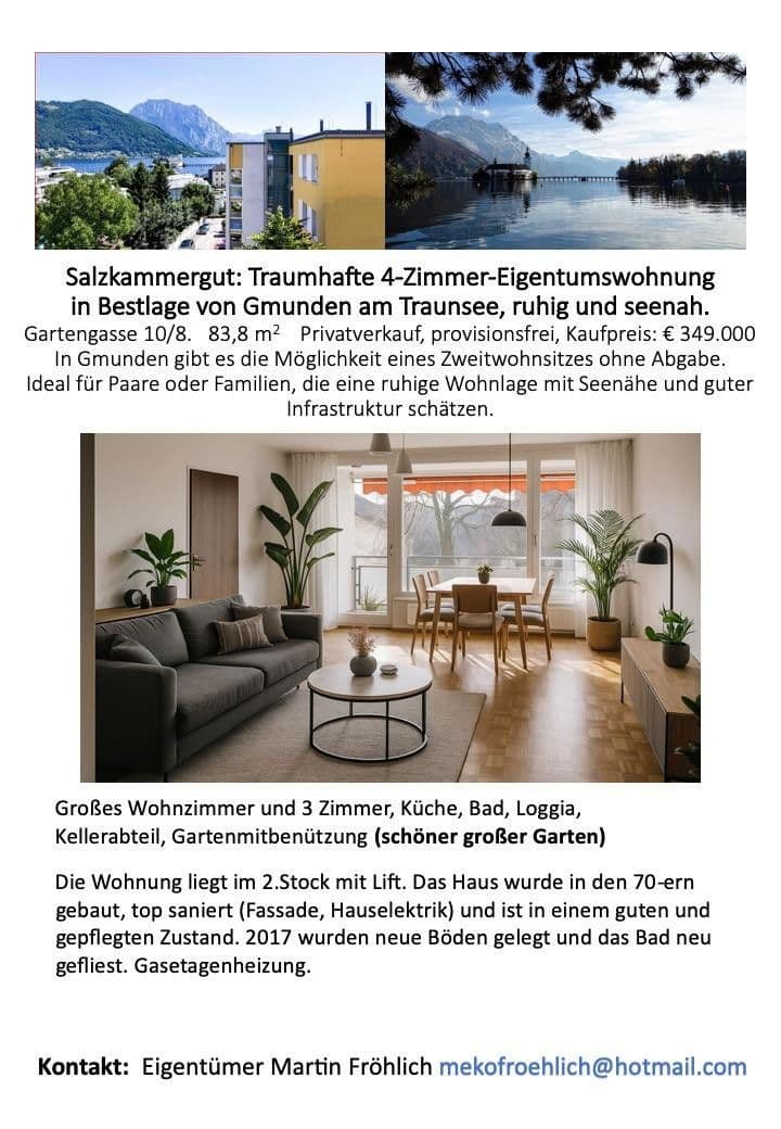 Predaj bytu 4-izbový 84 m², Gartengasse 10/8, Gmunden, Horné Rakúsko Predaj bytu 4-izbový 84 m², Gartengasse 10/8, Gmunden, Horné Rakúsko