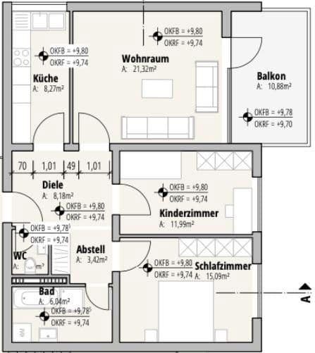 Prenájom bytu 3-izbový 81 m², Waldbüttelbrunn, Bavorsko Prenájom bytu 3-izbový 81 m², Waldbüttelbrunn, Bavorsko