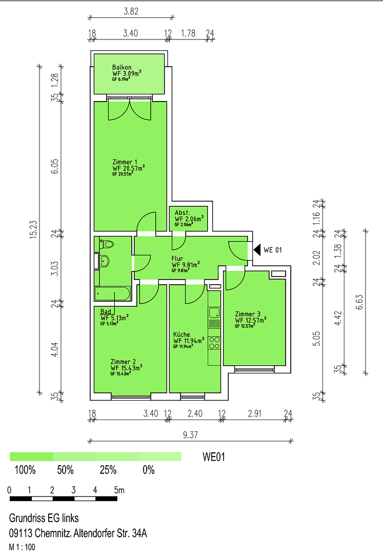 Prenájom bytu 3-izbový 81 m², Altendorfer Str. 34a, Chemnitz, Sasko Prenájom bytu 3-izbový 81 m², Altendorfer Str. 34a, Chemnitz, Sasko