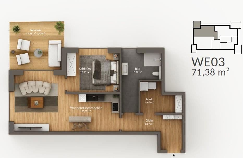 Prenájom bytu 3-izbový 72 m², Kamillenweg 32, Osnabrück, Dolné Sasko Prenájom bytu 3-izbový 72 m², Kamillenweg 32, Osnabrück, Dolné Sasko