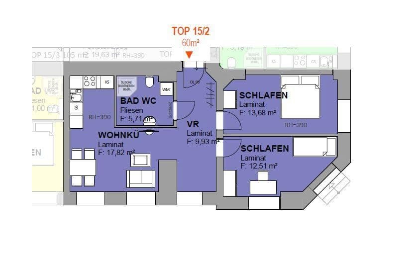Prenájom bytu 3-izbový 60 m², Steyrergasse, Graz, Štajersko Prenájom bytu 3-izbový 60 m², Steyrergasse, Graz, Štajersko