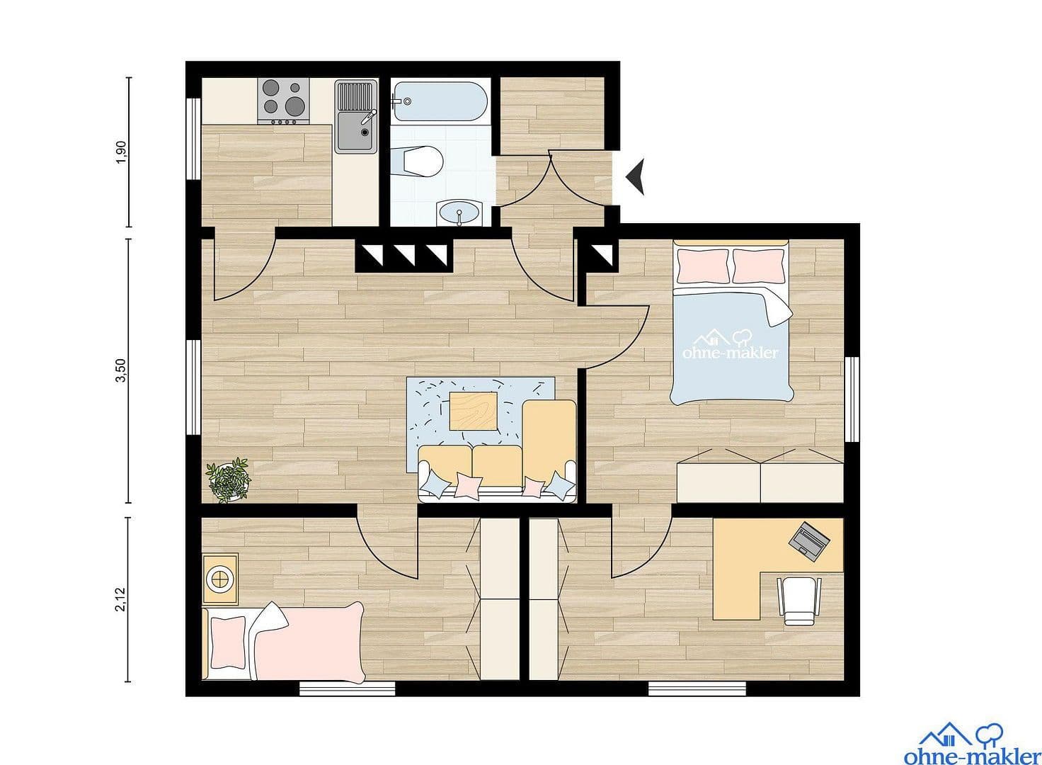Prenájom bytu 4-izbový 60 m², Reppnerschestraße 45, Salzgitter, Dolné Sasko Prenájom bytu 4-izbový 60 m², Reppnerschestraße 45, Salzgitter, Dolné Sasko