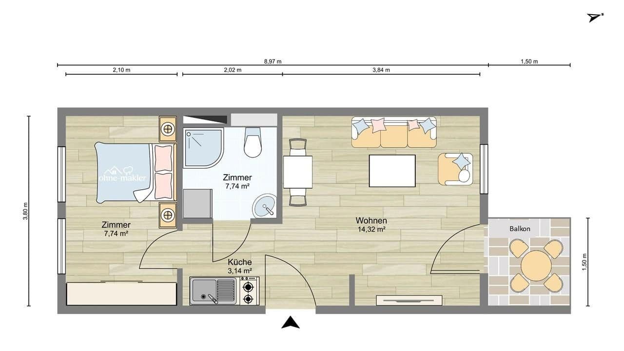 Prenájom bytu 2-izbový 30 m², Greifswald, Meklenbursko-Predpomoransko Prenájom bytu 2-izbový 30 m², Greifswald, Meklenbursko-Predpomoransko