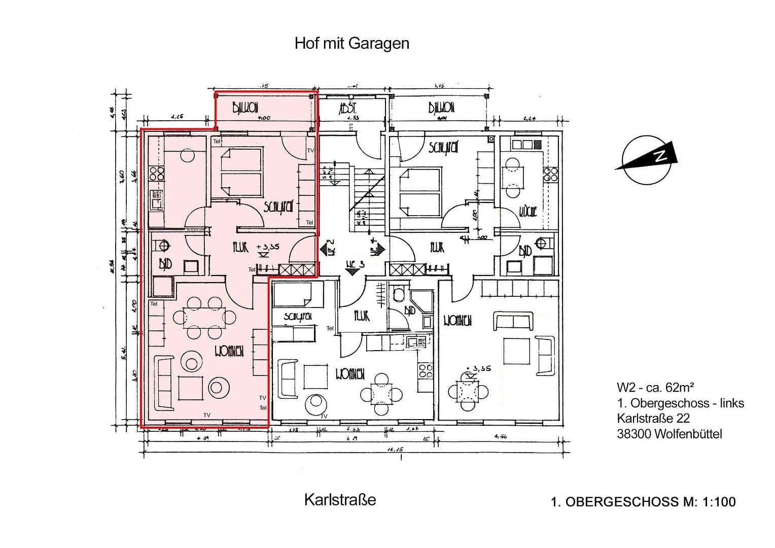 Prenájom bytu 2-izbový 62 m², Karlstr. 22a, Wolfenbüttel, Dolné Sasko Prenájom bytu 2-izbový 62 m², Karlstr. 22a, Wolfenbüttel, Dolné Sasko