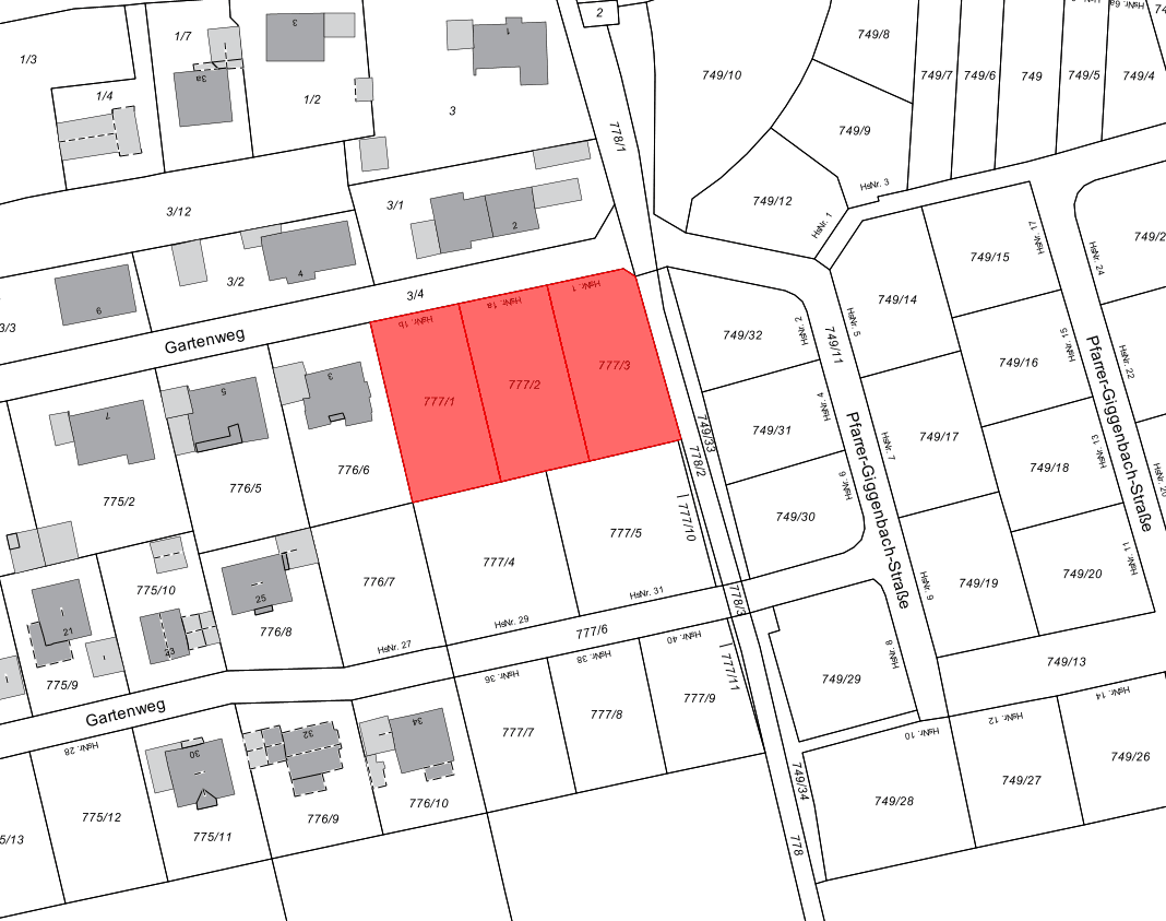 Predaj pozemku 718 m², Gartenweg 1 - 1b, Berg im Gau, Bavorsko Predaj pozemku 718 m², Gartenweg 1 - 1b, Berg im Gau, Bavorsko