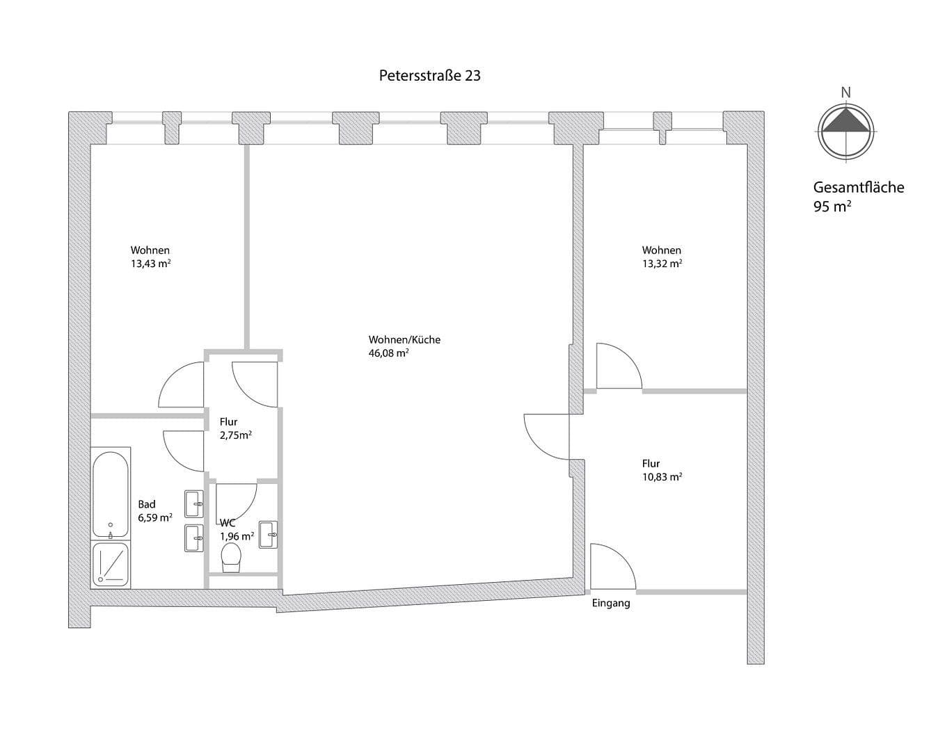 Prenájom bytu 3-izbový 95 m², Petersstrasse 23, Freiberg, Sasko Prenájom bytu 3-izbový 95 m², Petersstrasse 23, Freiberg, Sasko