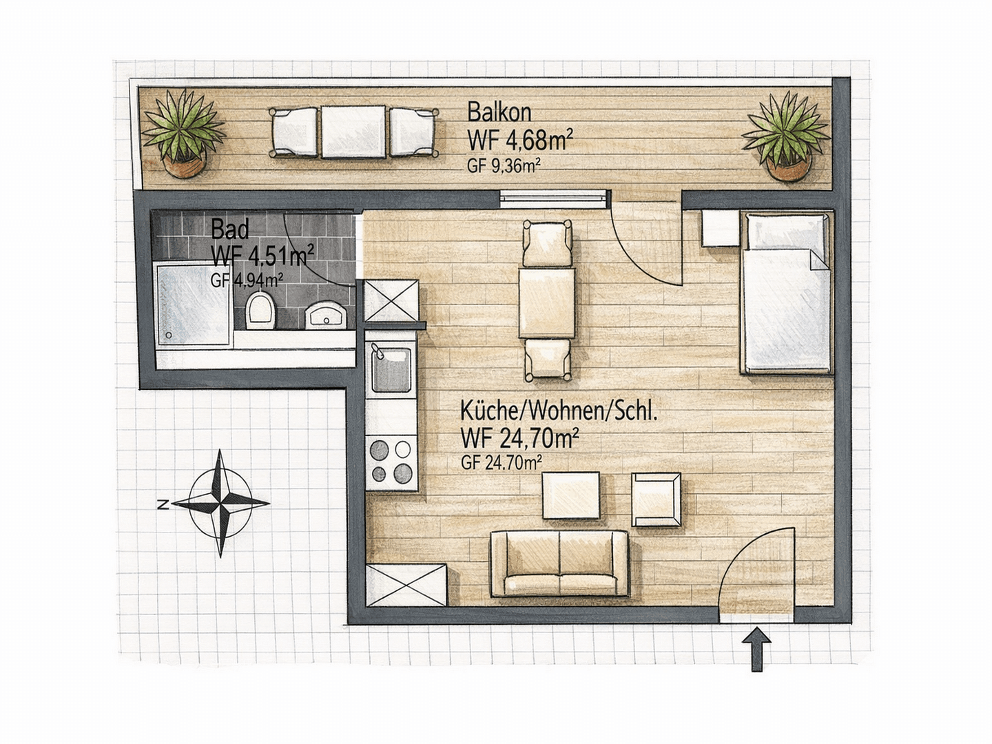 Prenájom bytu 1-izbový 34 m², München, Bavorsko Prenájom bytu 1-izbový 34 m², München, Bavorsko