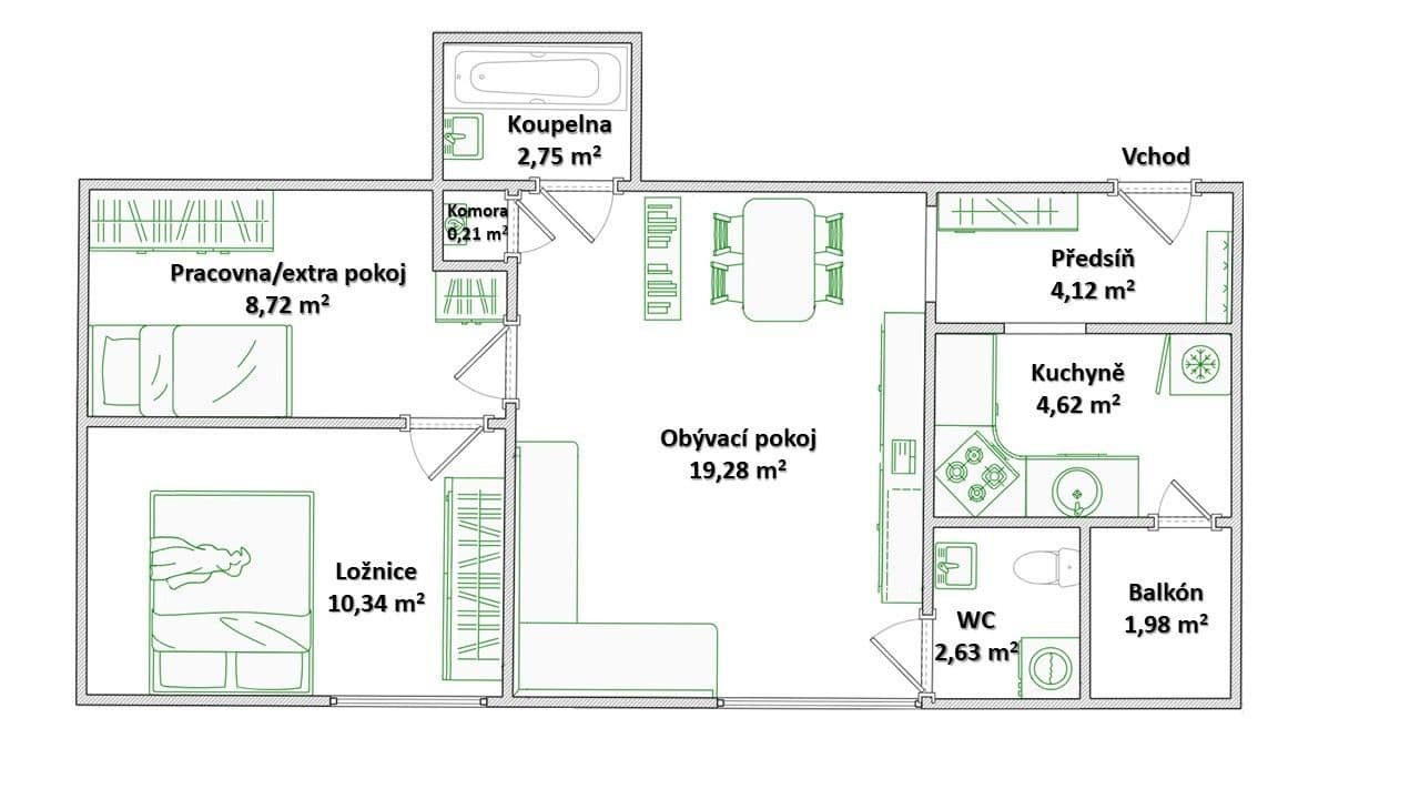 Predaj bytu 2-izbový 53 m², Na Malovance, Praha, Praha Predaj bytu 2-izbový 53 m², Na Malovance, Praha, Praha