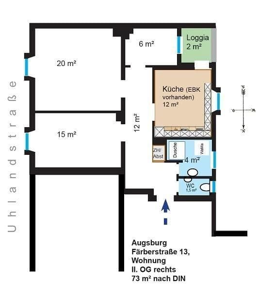 Prenájom bytu 3-izbový 73 m², Färberstraße 13, Augsburg, Bavorsko Prenájom bytu 3-izbový 73 m², Färberstraße 13, Augsburg, Bavorsko