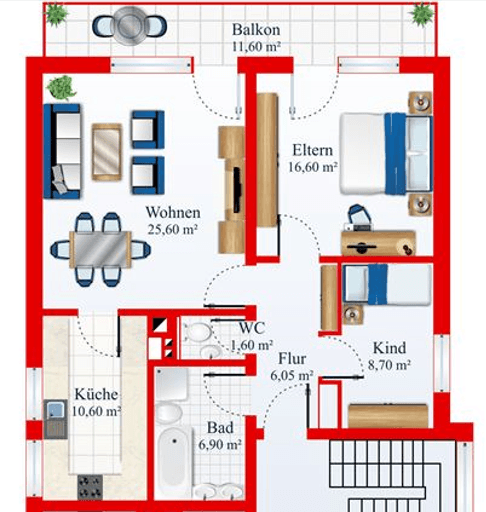 Prenájom bytu 3-izbový 83 m², Ludwigshafen, Porýnie-Falcko Prenájom bytu 3-izbový 83 m², Ludwigshafen, Porýnie-Falcko