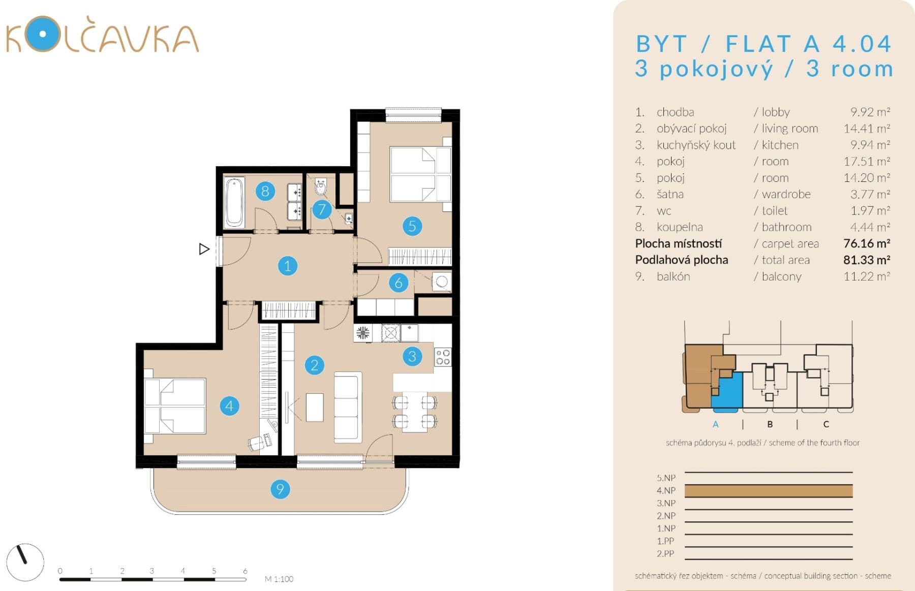 Prenájom bytu 3-izbový 87 m², Nad Kolčavkou, Praha, Praha Prenájom bytu 3-izbový 87 m², Nad Kolčavkou, Praha, Praha