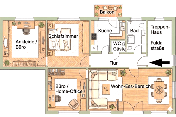 Prenájom bytu 4-izbový 110 m², Fuldastraße 21, Duisburg Prenájom bytu 4-izbový 110 m², Fuldastraße 21, Duisburg