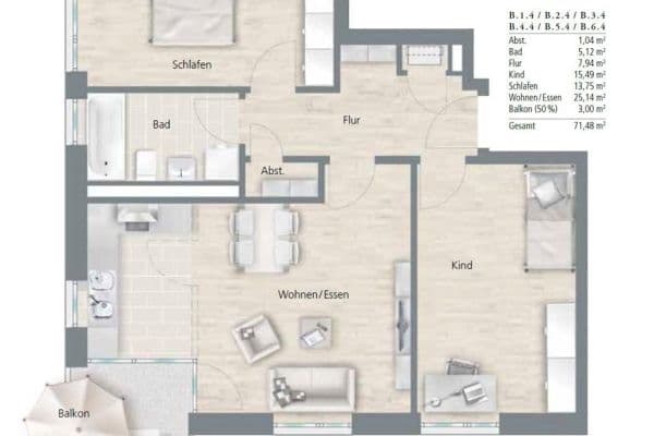 Predaj bytu 3-izbový 72 m², Georg-Aichinger-Straße 8, Regensburg, Bavorsko Predaj bytu 3-izbový 72 m², Georg-Aichinger-Straße 8, Regensburg, Bavorsko