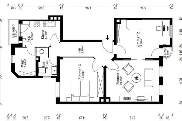 Prenájom bytu 3-izbový 85 m², Kiel, Šlezvicko-Holštajnsko Prenájom bytu 3-izbový 85 m², Kiel, Šlezvicko-Holštajnsko