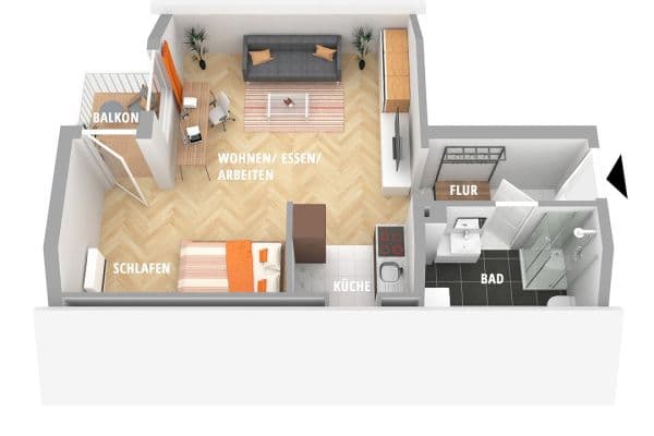 Prenájom bytu 1-izbový 38 m², Ostfildern Prenájom bytu 1-izbový 38 m², Ostfildern