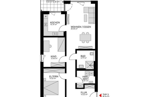 Prenájom bytu 3-izbový 99 m², Gabelsberger Str. 11c, Herne Prenájom bytu 3-izbový 99 m², Gabelsberger Str. 11c, Herne