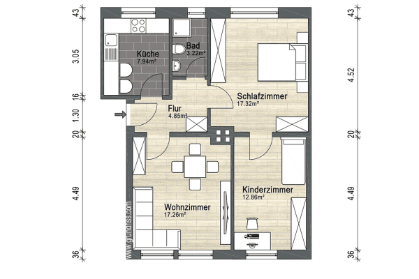 Prenájom bytu 3-izbový 64 m², Bremen, Brémy Prenájom bytu 3-izbový 64 m², Bremen, Brémy