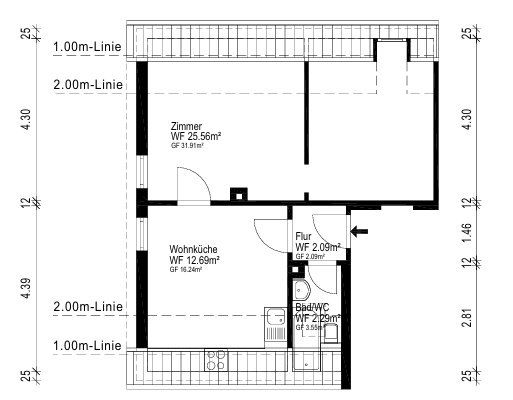 Prenájom bytu 2-izbový 43 m², Weststraße, Bochum Prenájom bytu 2-izbový 43 m², Weststraße, Bochum
