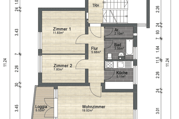 Prenájom bytu 3-izbový 59 m², Bremen, Brémy Prenájom bytu 3-izbový 59 m², Bremen, Brémy