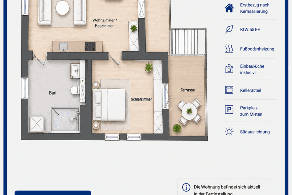 Prenájom bytu 2-izbový 47 m², Magdalenenstraße 1, Gernsheim Prenájom bytu 2-izbový 47 m², Magdalenenstraße 1, Gernsheim