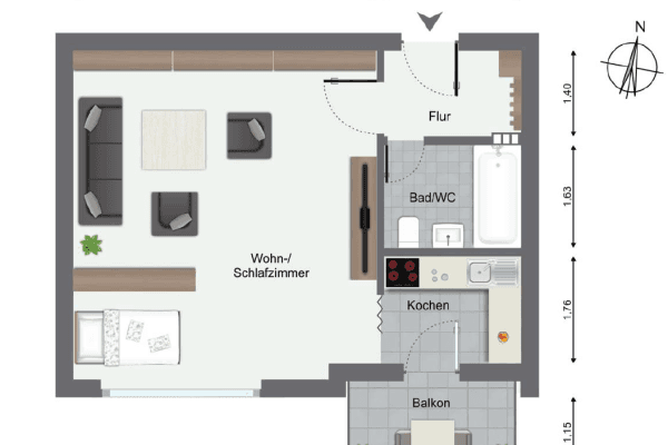 Prenájom bytu 1-izbový 36 m², Bad Wimpfen Prenájom bytu 1-izbový 36 m², Bad Wimpfen