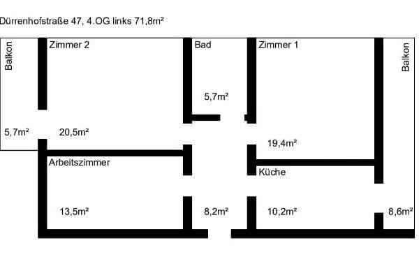 Prenájom bytu 3-izbový 75 m², Dürrenhofstraße 47, Nürnberg, Bavorsko Prenájom bytu 3-izbový 75 m², Dürrenhofstraße 47, Nürnberg, Bavorsko