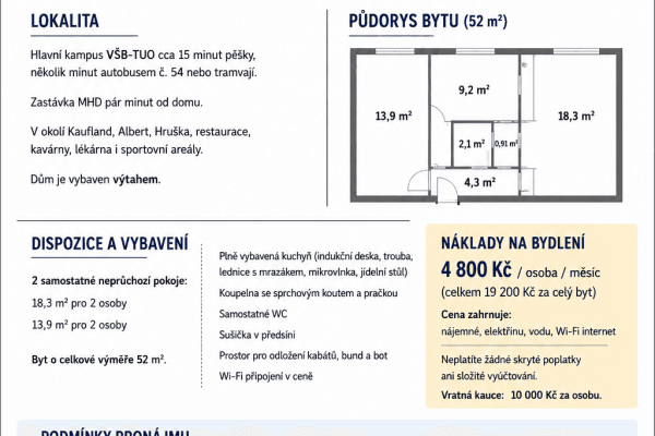 Prenájom bytu 2-izbový 52 m², Alžírská, Ostrava Prenájom bytu 2-izbový 52 m², Alžírská, Ostrava