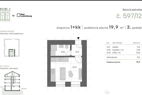 Prenájom bytu 1-izbový 19 m², Kolmá, Praha Prenájom bytu 1-izbový 19 m², Kolmá, Praha