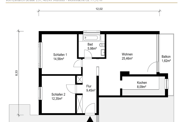 Predaj bytu 3-izbový 78 m², Von-Esmarch-Straße 157, Münster, Severné Porýnie - Westfálsko Predaj bytu 3-izbový 78 m², Von-Esmarch-Straße 157, Münster, Severné Porýnie - Westfálsko