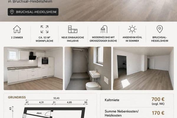 Prenájom bytu 2-izbový 53 m², Bruchsal-Heidelsheim Prenájom bytu 2-izbový 53 m², Bruchsal-Heidelsheim