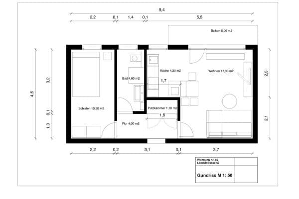 Prenájom bytu 2-izbový 44 m², Ländelstraße 60, Kaiserslautern Prenájom bytu 2-izbový 44 m², Ländelstraße 60, Kaiserslautern