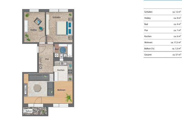 Prenájom bytu 3-izbový 57 m², Lise-Meitner-Straße 49, Halle (Saale), Sasko-Anhaltsko Prenájom bytu 3-izbový 57 m², Lise-Meitner-Straße 49, Halle (Saale), Sasko-Anhaltsko