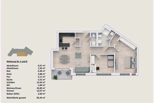 Prenájom bytu 3-izbový 86 m², Köln Prenájom bytu 3-izbový 86 m², Köln