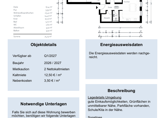 Prenájom bytu 3-izbový 76 m², Sinzheim Prenájom bytu 3-izbový 76 m², Sinzheim