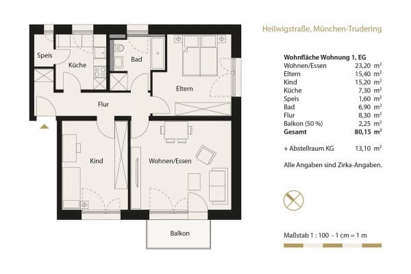 Prenájom bytu 3-izbový 81 m², Heilwigstraße 19, München-Trudering, Bavorsko Prenájom bytu 3-izbový 81 m², Heilwigstraße 19, München-Trudering, Bavorsko