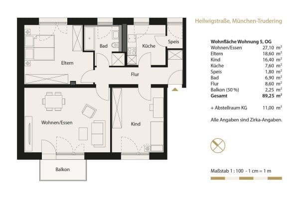 Prenájom bytu 3-izbový 90 m², Heilwigstraße 19, München-Trudering, Bavorsko Prenájom bytu 3-izbový 90 m², Heilwigstraße 19, München-Trudering, Bavorsko