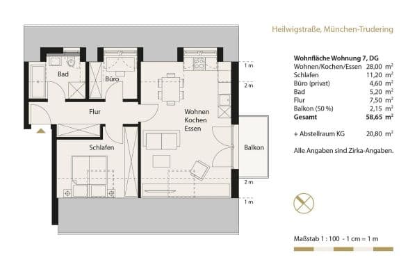 Prenájom bytu 3-izbový 59 m², Heilwigstraße 19, München-Trudering, Bavorsko Prenájom bytu 3-izbový 59 m², Heilwigstraße 19, München-Trudering, Bavorsko