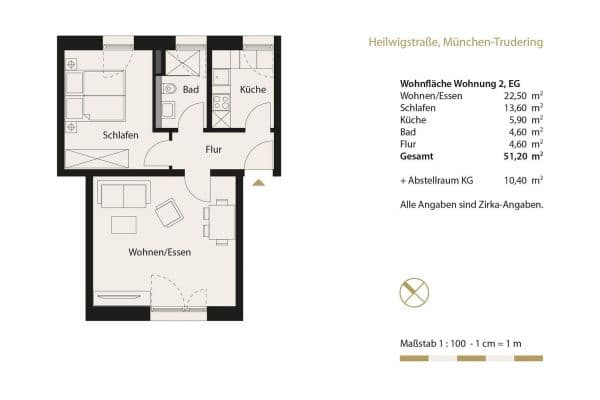 Prenájom bytu 2-izbový 52 m², Heilwigstraße 19, München-Trudering, Bavorsko Prenájom bytu 2-izbový 52 m², Heilwigstraße 19, München-Trudering, Bavorsko