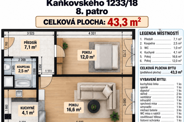 Predaj bytu 2-izbový 43 m², Kaňkovského, Praha Predaj bytu 2-izbový 43 m², Kaňkovského, Praha