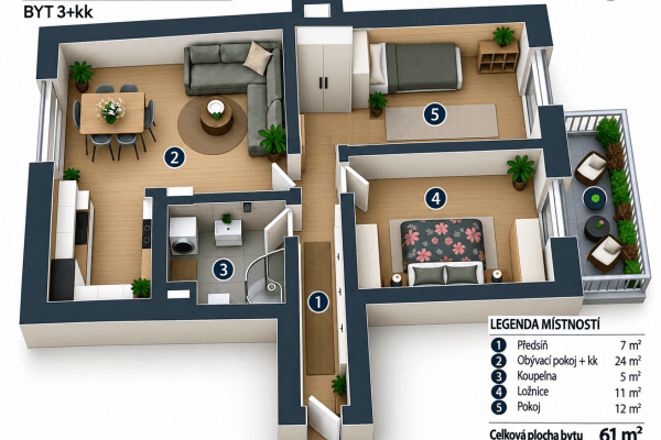 Prenájom bytu 3-izbový 61 m², Anny Čížkové, Praha Prenájom bytu 3-izbový 61 m², Anny Čížkové, Praha