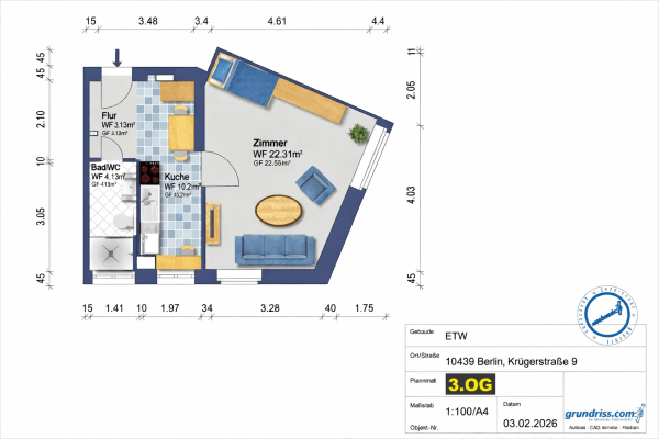 Prenájom bytu 1-izbový 40 m², Krügerstrasse 9, Berlin, Berlín Prenájom bytu 1-izbový 40 m², Krügerstrasse 9, Berlin, Berlín