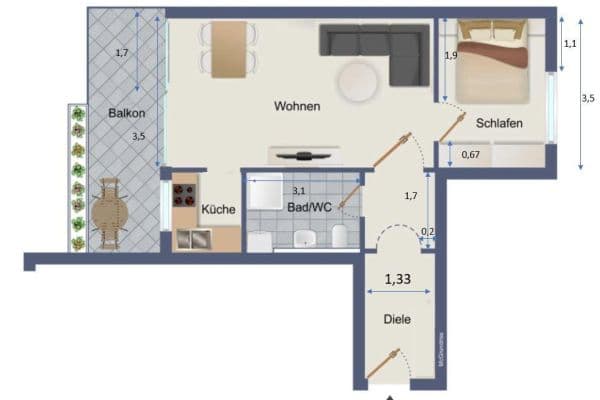 Prenájom bytu 2-izbový 50 m², Nürnberg, Bavorsko Prenájom bytu 2-izbový 50 m², Nürnberg, Bavorsko