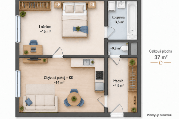 Predaj bytu 2-izbový 37 m², Vrchlického, Praha Predaj bytu 2-izbový 37 m², Vrchlického, Praha