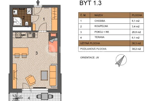 Prenájom bytu 1-izbový 38 m², Kadečkové, Praha, Praha