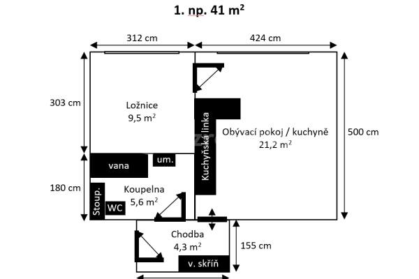 Prenájom bytu 2-izbový 41 m², Podle Náhonu, Praha