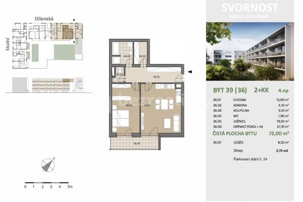 Prenájom bytu 2-izbový 72 m², Dílenská, Plzeň Prenájom bytu 2-izbový 72 m², Dílenská, Plzeň