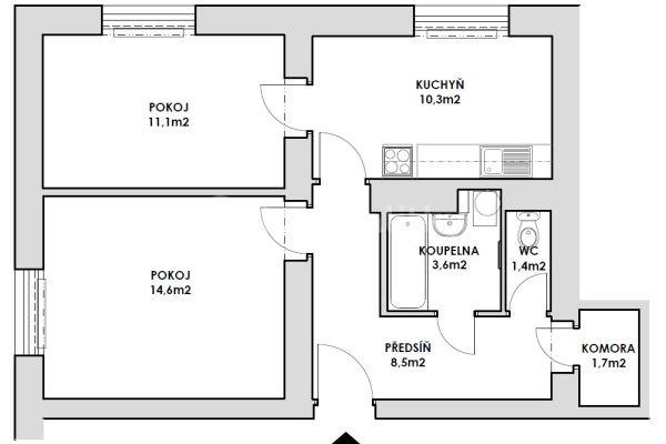 Prenájom bytu 2-izbový 51 m², Provazníkova, Brno
