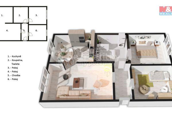 Predaj bytu 3-izbový 56 m², Růžová, 