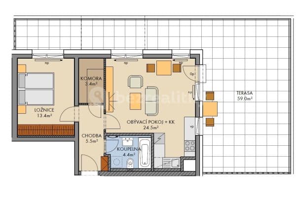 Prenájom bytu 2-izbový 53 m², Pod Harfou, Praha Prenájom bytu 2-izbový 53 m², Pod Harfou, Praha