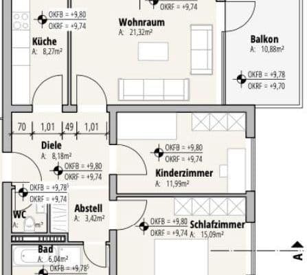 Prenájom bytu 3-izbový 81 m², Waldbüttelbrunn Prenájom bytu 3-izbový 81 m², Waldbüttelbrunn